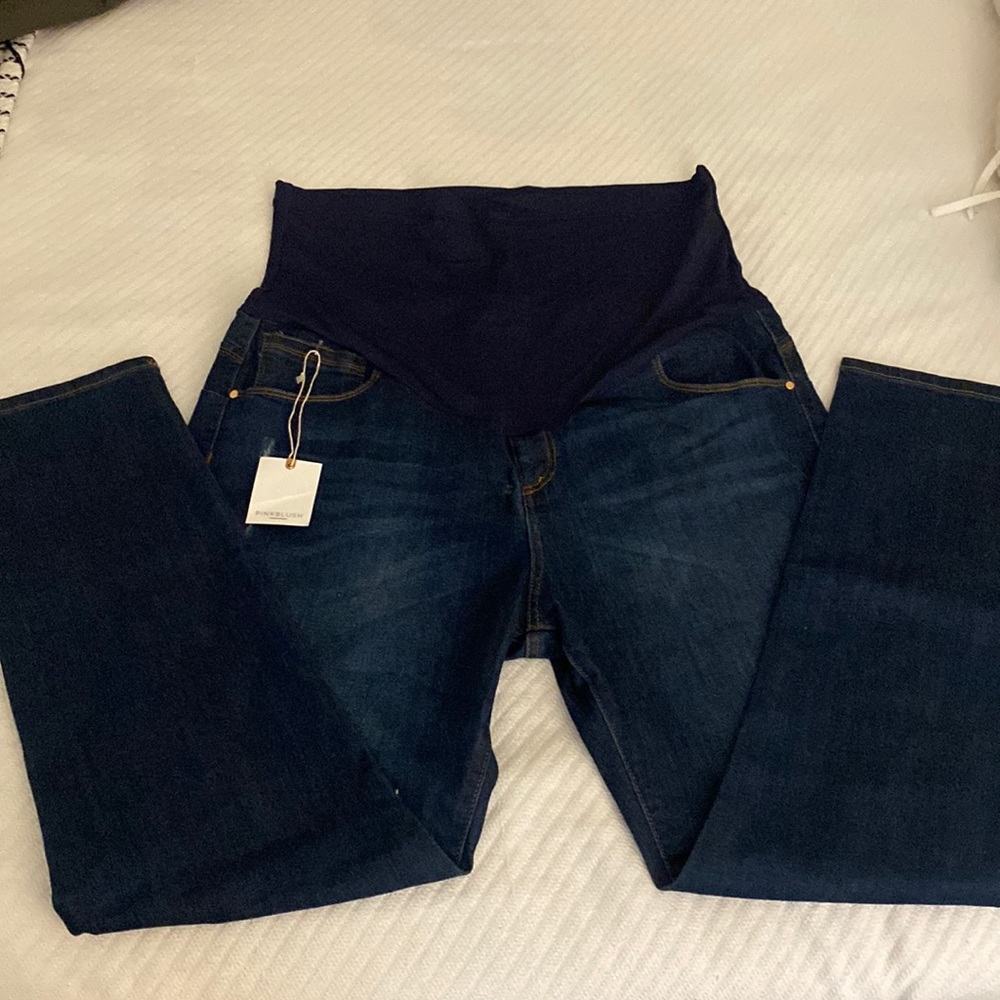 Pink Blush Maternity Dark Denim Jeans Full Belly Panel Size 3X